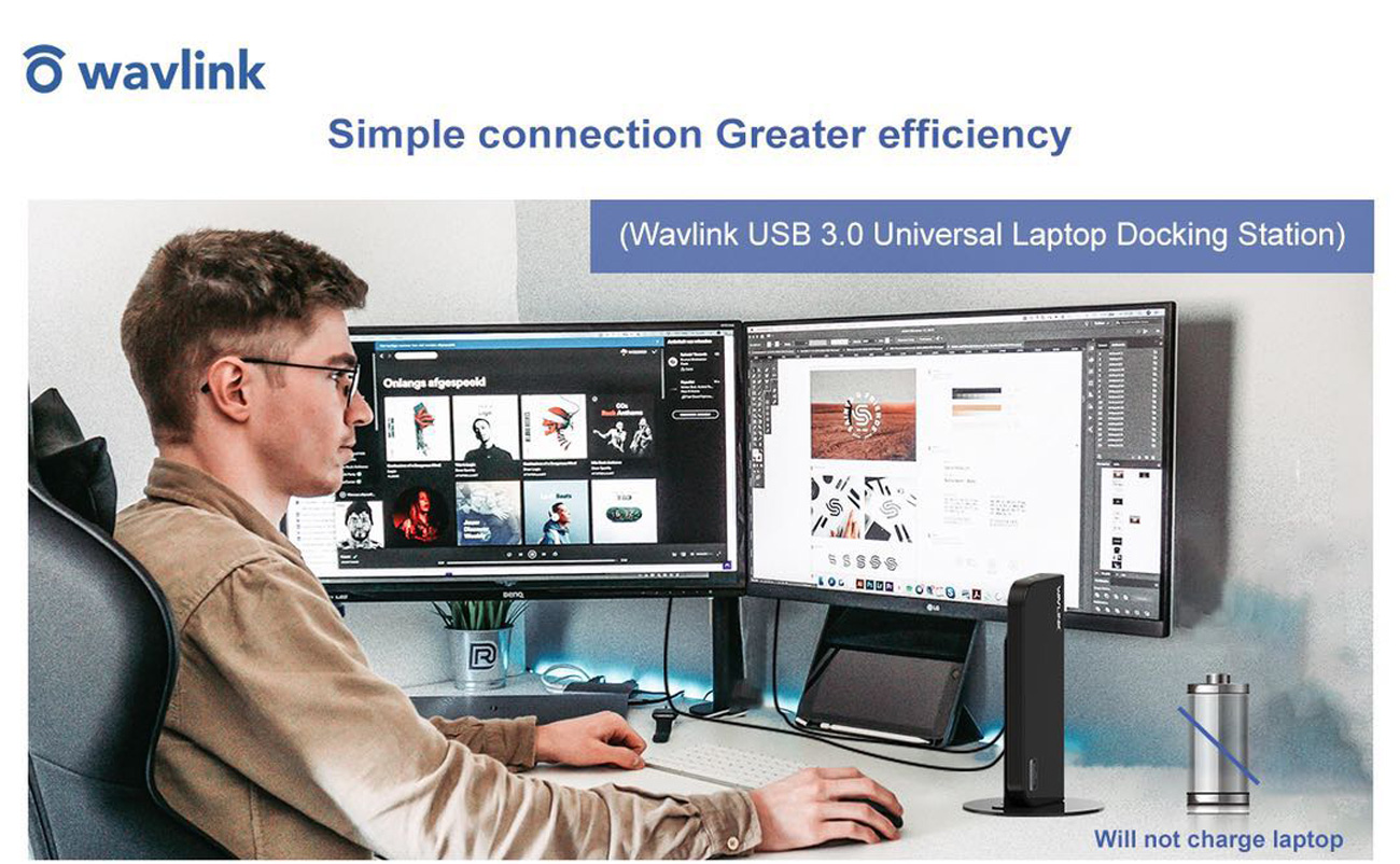 Wavlink USB 3.0 Universal Laptop Docking Station WL-UG39DK1V-C-BL-US